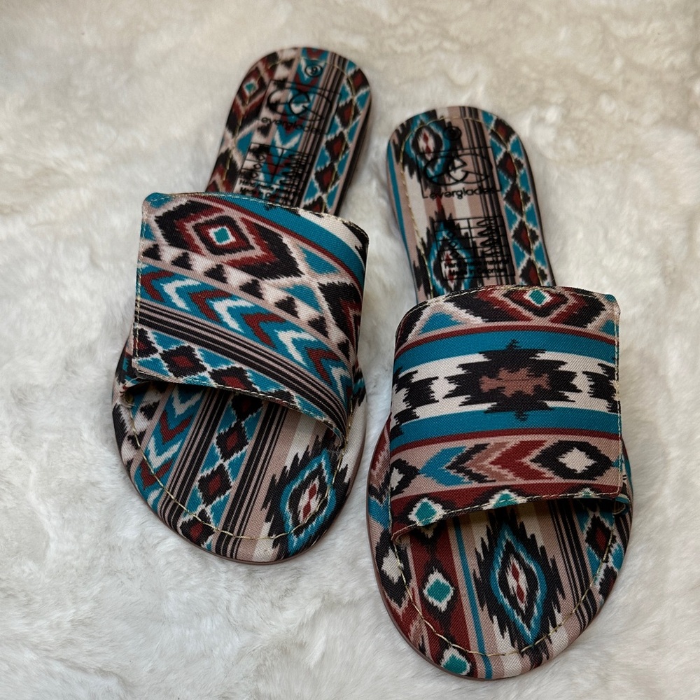 Multicolor Aztec Pattern Sandals - image 1